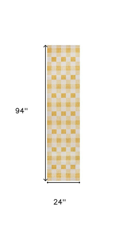 8' Yellow And Cream Geometric Indoor Outdoor Runner Rug HomeRoots