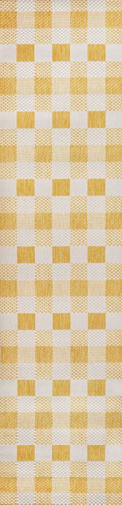 8' Yellow And Cream Geometric Indoor Outdoor Runner Rug HomeRoots