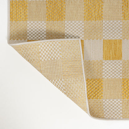 8' Yellow And Cream Geometric Indoor Outdoor Runner Rug HomeRoots