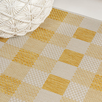 8' Yellow And Cream Geometric Indoor Outdoor Runner Rug HomeRoots