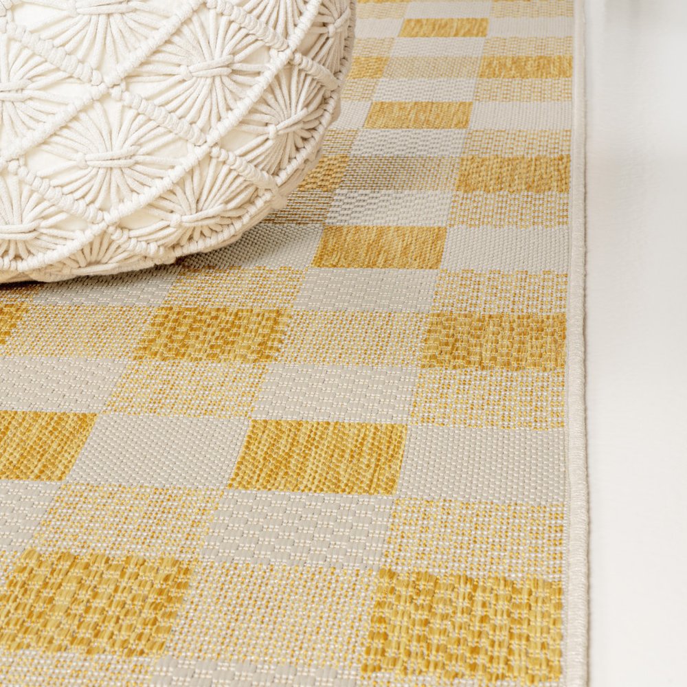 8' Yellow And Cream Geometric Indoor Outdoor Runner Rug HomeRoots