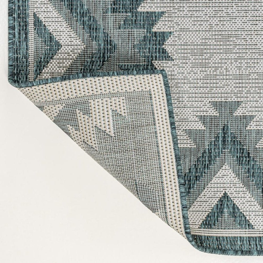 8' Turquoise And Cream Moroccan Indoor Outdoor Runner Rug HomeRoots