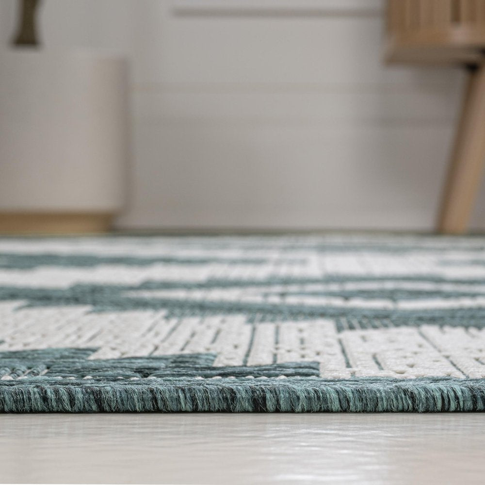 8' Turquoise And Cream Moroccan Indoor Outdoor Runner Rug — view 3