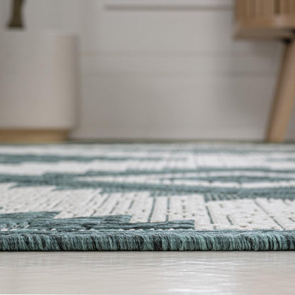 8' Turquoise And Cream Moroccan Indoor Outdoor Runner Rug HomeRoots