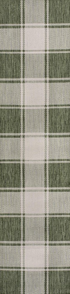 8' Green And Cream Gingham Indoor Outdoor Runner Rug HomeRoots