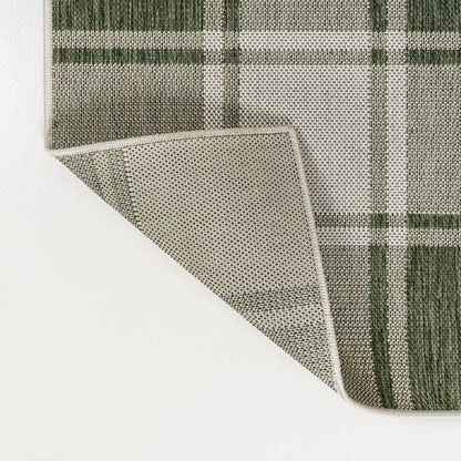 8' Green And Cream Gingham Indoor Outdoor Runner Rug HomeRoots