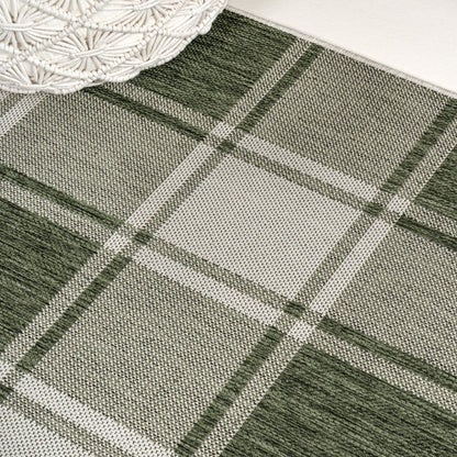 8' Green And Cream Gingham Indoor Outdoor Runner Rug HomeRoots