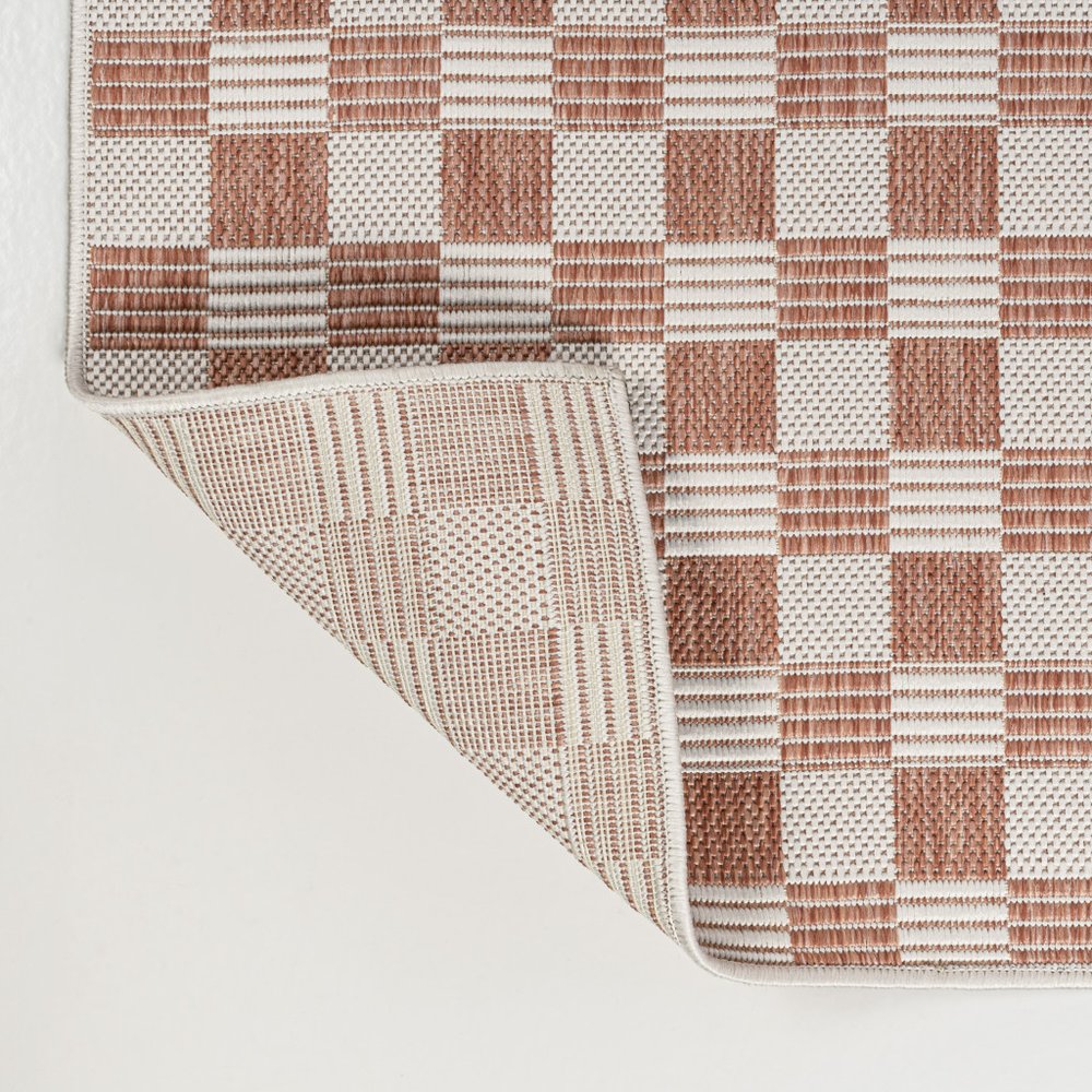 8' Salmon And Cream Geometric Indoor Outdoor Runner Rug HomeRoots