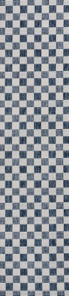 8' Navy Blue And Cream Geometric Indoor Outdoor Runner Rug