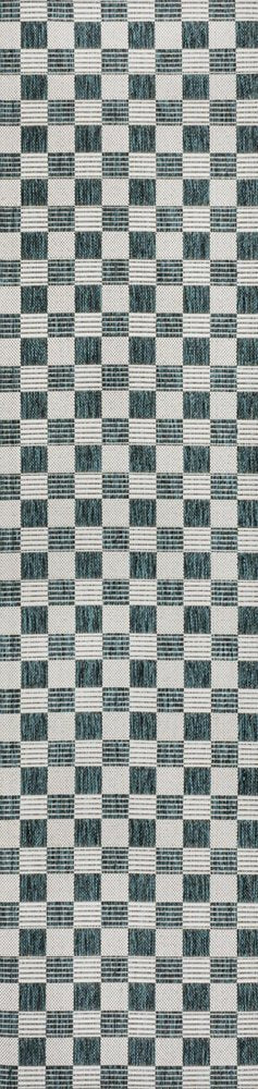 8' Turquoise And Cream Geometric Indoor Outdoor Runner Rug HomeRoots