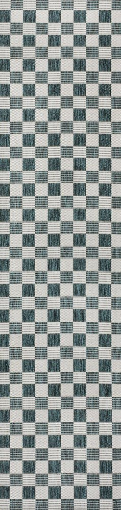 8' Turquoise And Cream Geometric Indoor Outdoor Runner Rug HomeRoots