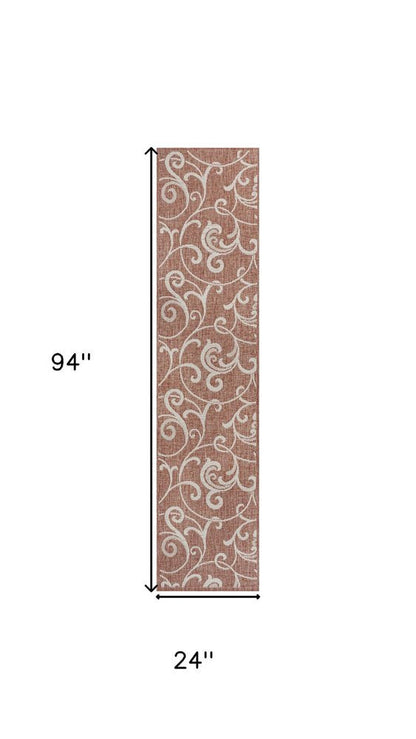 8' Salmon And Cream Floral Indoor Outdoor Runner Rug HomeRoots