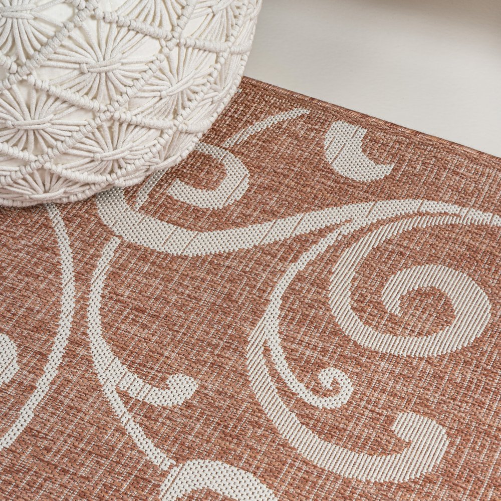 8' Salmon And Cream Floral Indoor Outdoor Runner Rug HomeRoots