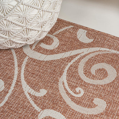 8' Salmon And Cream Floral Indoor Outdoor Runner Rug HomeRoots