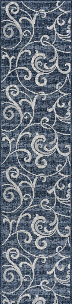 8' Navy Blue And Cream Floral Indoor Outdoor Runner Rug HomeRoots