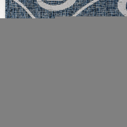 8' Navy Blue And Cream Floral Indoor Outdoor Runner Rug HomeRoots