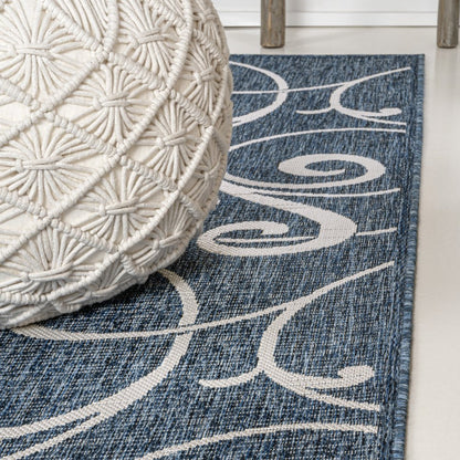 8' Navy Blue And Cream Floral Indoor Outdoor Runner Rug HomeRoots