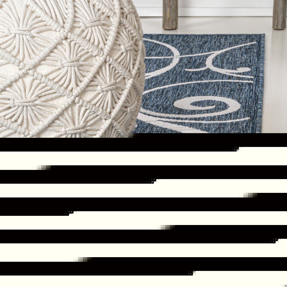 8' Navy Blue And Cream Floral Indoor Outdoor Runner Rug — view 17