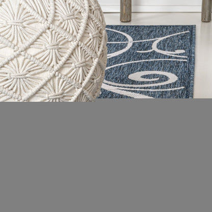 8' Navy Blue And Cream Floral Indoor Outdoor Runner Rug HomeRoots