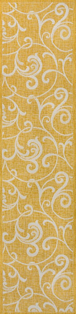 8' Yellow And Cream Floral Indoor Outdoor Runner Rug HomeRoots