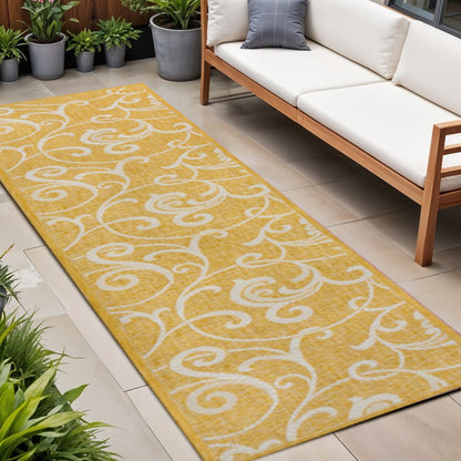 8' Yellow And Cream Floral Indoor Outdoor Runner Rug HomeRoots