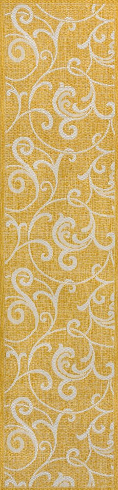 8' Yellow And Cream Floral Indoor Outdoor Runner Rug HomeRoots