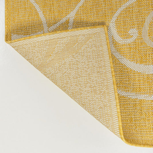 8' Yellow And Cream Floral Indoor Outdoor Runner Rug
