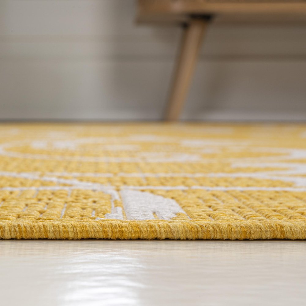 8' Yellow And Cream Floral Indoor Outdoor Runner Rug — view 3