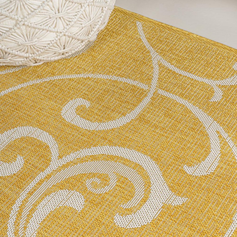 8' Yellow And Cream Floral Indoor Outdoor Runner Rug HomeRoots