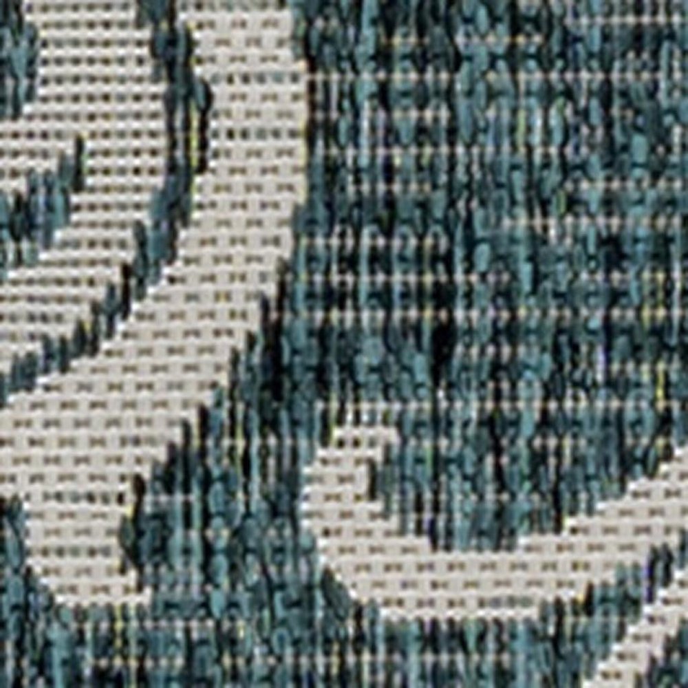 8' Turquoise And Cream Floral Indoor Outdoor Runner Rug — view 6