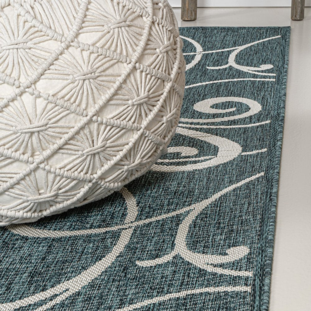 8' Turquoise And Cream Floral Indoor Outdoor Runner Rug HomeRoots