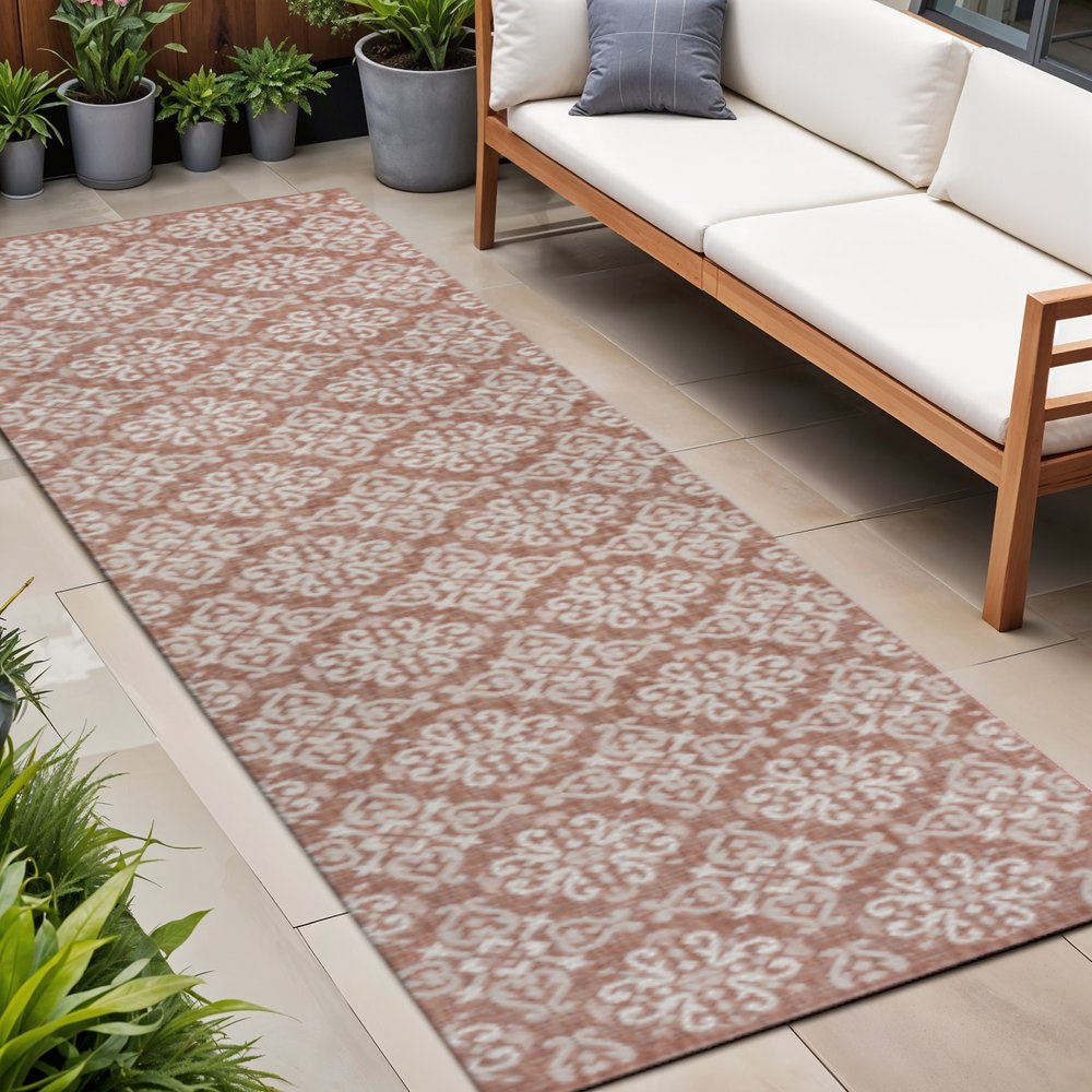 8' Salmon And Cream Floral Indoor Outdoor Runner Rug HomeRoots