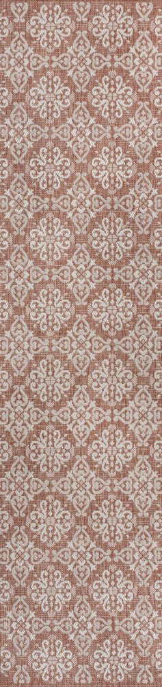 8' Salmon And Cream Floral Indoor Outdoor Runner Rug HomeRoots