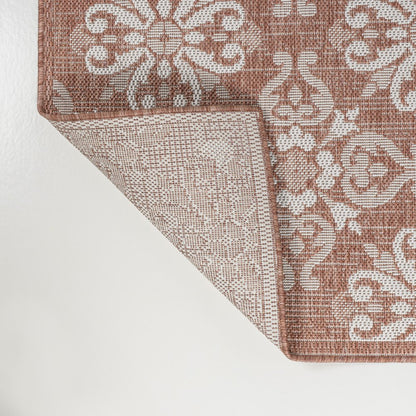 8' Salmon And Cream Floral Indoor Outdoor Runner Rug HomeRoots