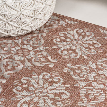 8' Salmon And Cream Floral Indoor Outdoor Runner Rug HomeRoots