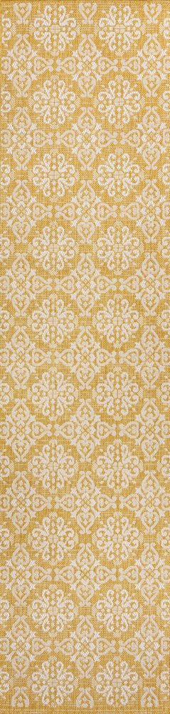 8' Yellow And Cream Floral Indoor Outdoor Runner Rug — view 1