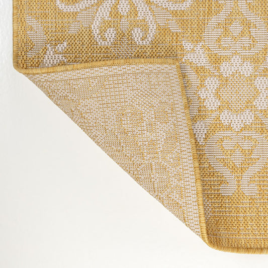 8' Yellow And Cream Floral Indoor Outdoor Runner Rug