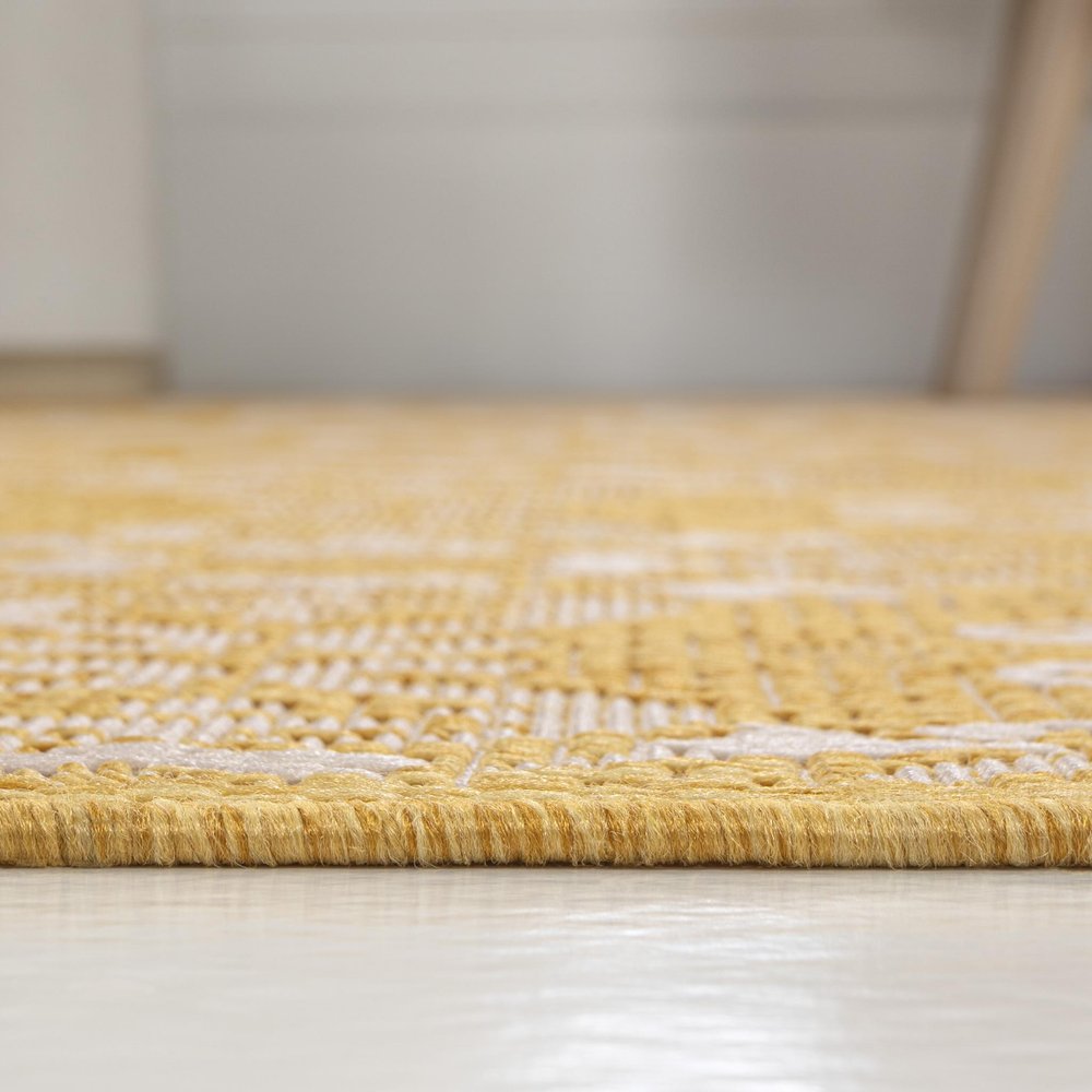 8' Yellow And Cream Floral Indoor Outdoor Runner Rug HomeRoots