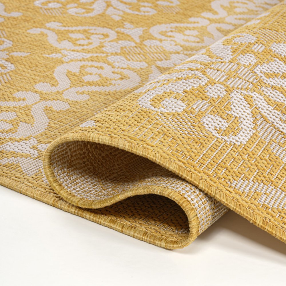 8' Yellow And Cream Floral Indoor Outdoor Runner Rug HomeRoots