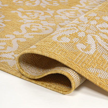 8' Yellow And Cream Floral Indoor Outdoor Runner Rug HomeRoots