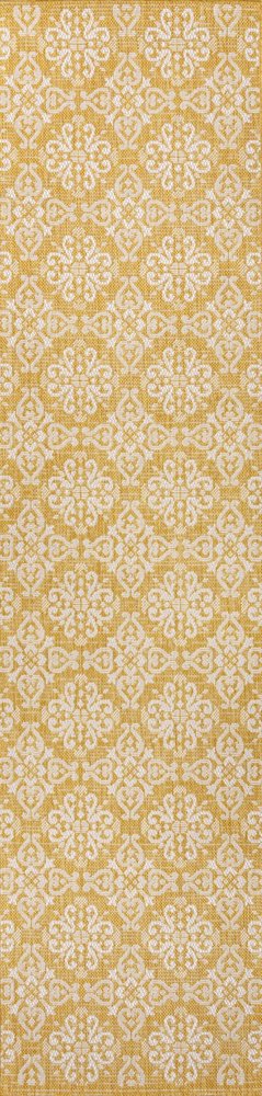 8' Yellow And Cream Floral Indoor Outdoor Runner Rug