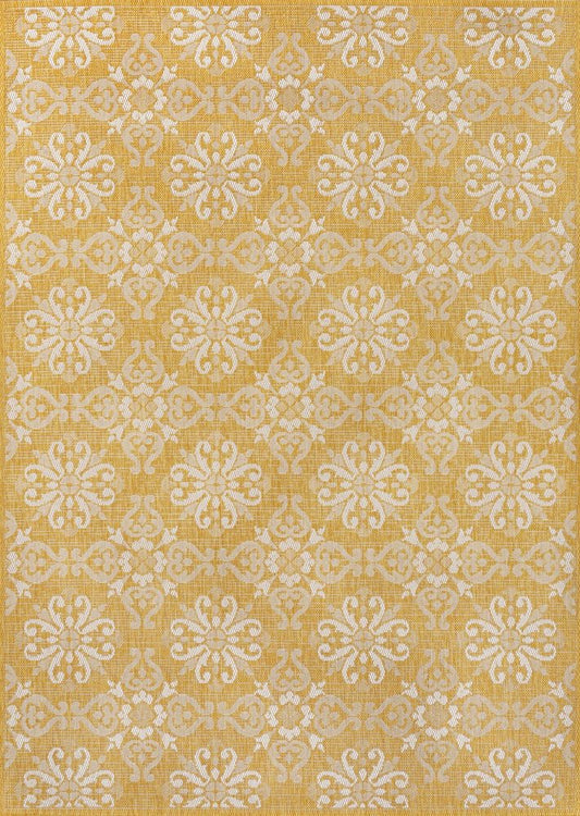 3' X 5' Yellow And Cream Floral Indoor Outdoor Area Rug