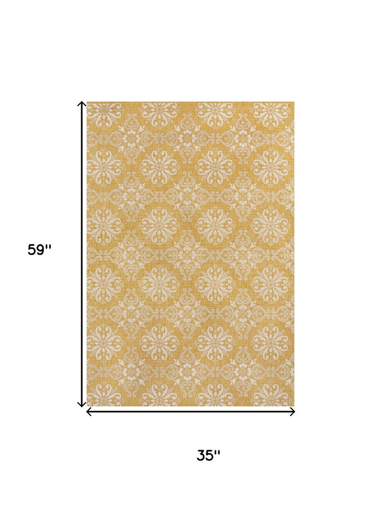3' X 5' Yellow And Cream Floral Indoor Outdoor Area Rug HomeRoots