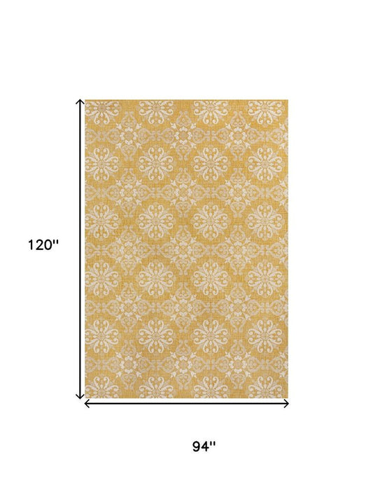 8' X 10' Yellow And Cream Floral Indoor Outdoor Area Rug HomeRoots
