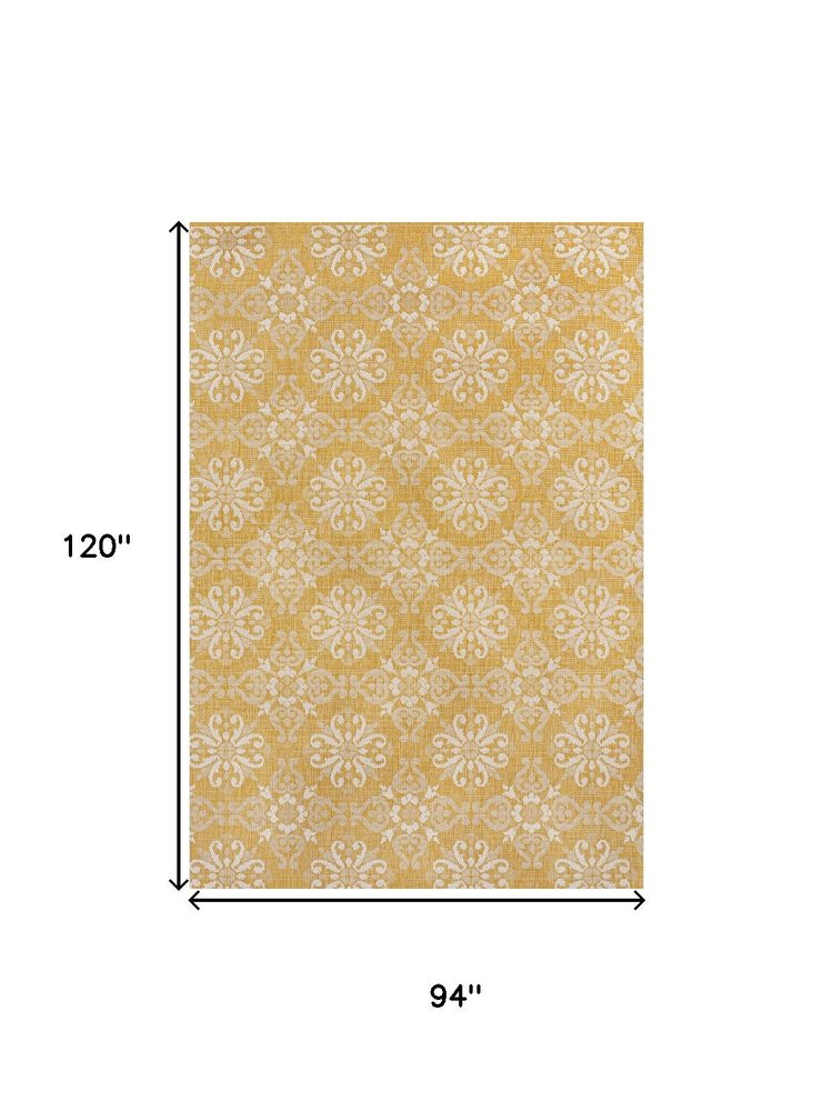 8' X 10' Yellow And Cream Floral Indoor Outdoor Area Rug HomeRoots
