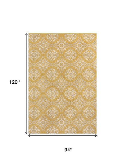 8' X 10' Yellow And Cream Floral Indoor Outdoor Area Rug HomeRoots