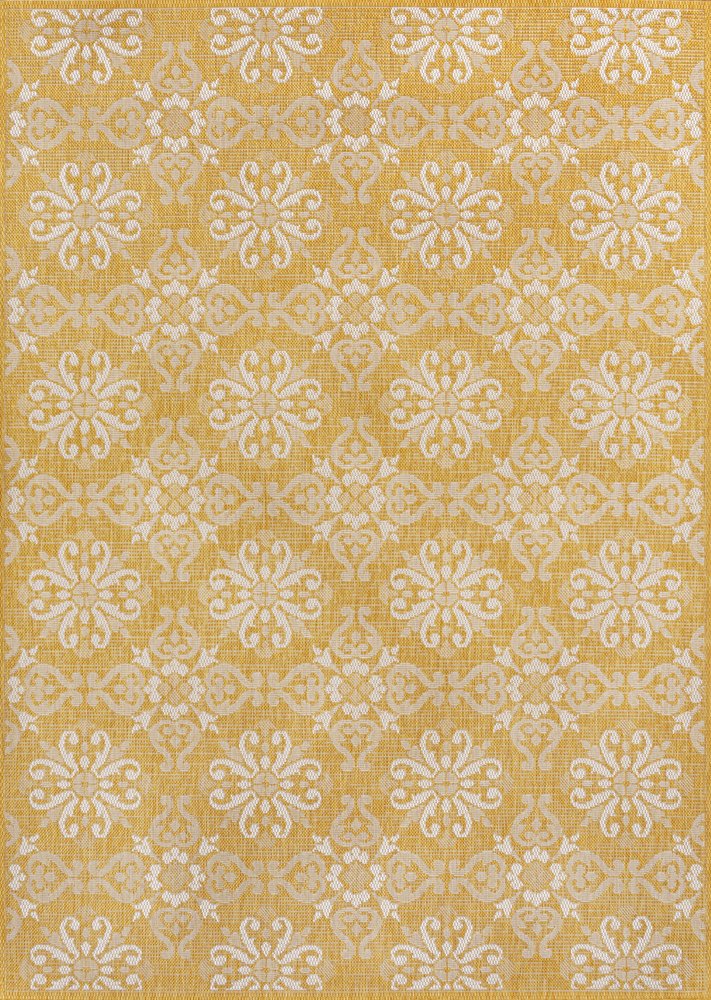 8' X 10' Yellow And Cream Floral Indoor Outdoor Area Rug HomeRoots