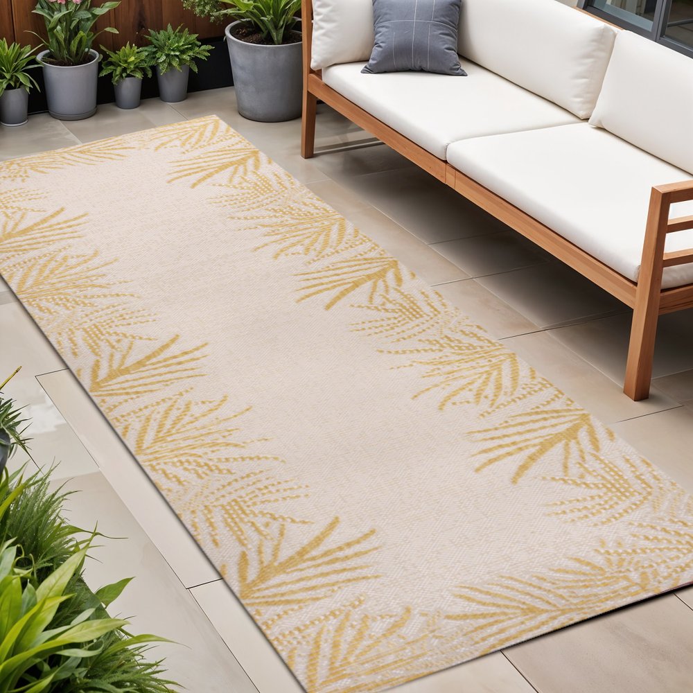 8' Yellow And Cream Floral Indoor Outdoor Runner Rug HomeRoots