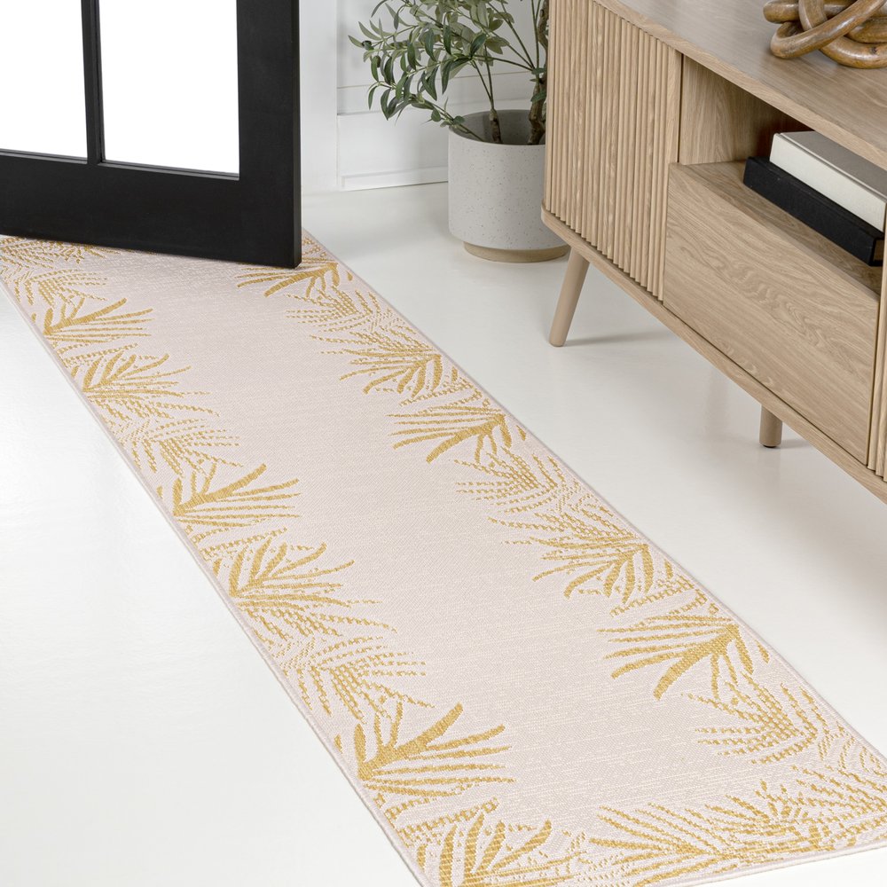 8' Yellow And Cream Floral Indoor Outdoor Runner Rug