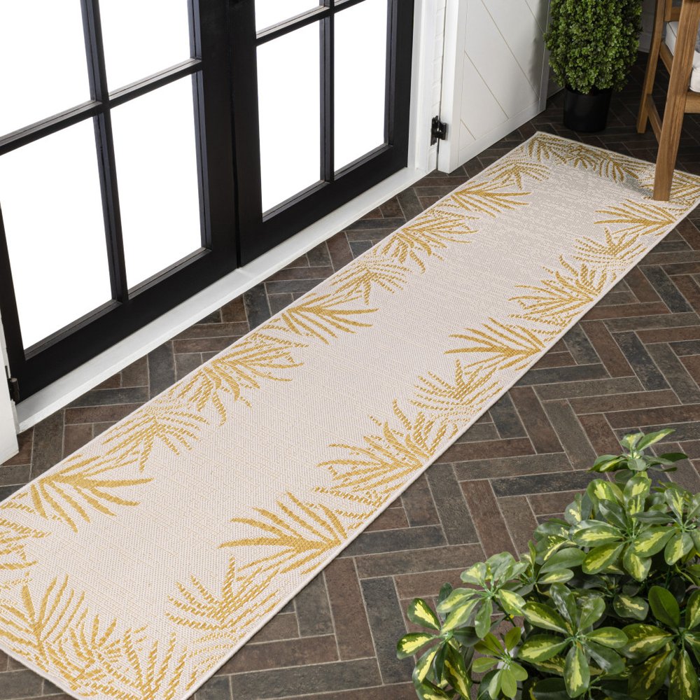 8' Yellow And Cream Floral Indoor Outdoor Runner Rug